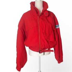 Vintage Steinebronn Sportcouture 80s Red Cropped Ski Jacket Bomber Belted 42